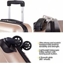 ABS Hard Shell 30 Inch Suitcase - Travel Luggage With 4 Spinner Wheels | Telescopic Drag Handle | Hard Sided Suitcases Weighing 4.3kg Cap 96L Height 76.5cm (Champagne, Large) - Champagne - View 6