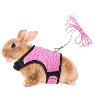 1pc Adjustable Breathable Mesh Rabbit Harness And Leash - Striped Polyester Blend, Machine Washable For Rabbits, Kittens, And Small Dogs