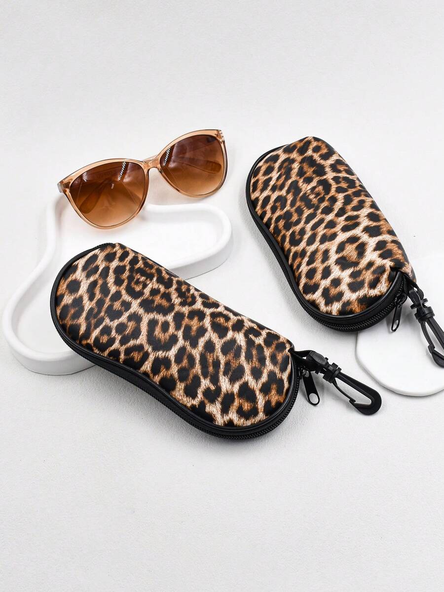 1 buah Kotak Kacamata Lembut Motif Leopard Cokelat & Hitam, Kotak Kacamata dengan Pengait