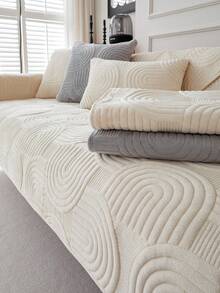 1件秋冬沙发靠垫套,现代简约防滑沙发毯,四季皆宜,可机洗,柔软防尘,适用于卧室、办公室、客厅L型沙发及1/2/3/4人沙发,米白色 - 白色 - 查看 6