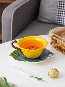 3件/套（1杯，1碟，1勺）180毫升欧式陶瓷珐琅咖啡杯碟 - 黃色 - 查看 3