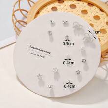 7 Pairs New Arrival Heart-Shaped Pink Crystal Rhinestone Rose Gold Stud Earrings Set