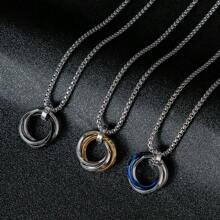 1pc Men's Titanium Steel Triple Ring Colorful Pendant Necklace - Casual & Party Accessory Necklace, Unique Pendant Design, Fashionable Ring Scale