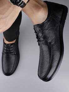 Genuine Leather Men's Formal Shoes, Thick Sole Anti-Slip Durable Business Casual Outdoor Loafers, Run Small By One Size - Traffic Black - View 3