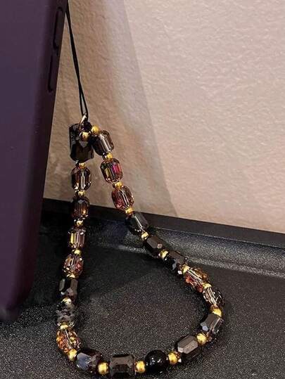 1 件时尚玻璃珠挂绳腕钥匙扣、手机带、相机带、手机壳配件吊坠