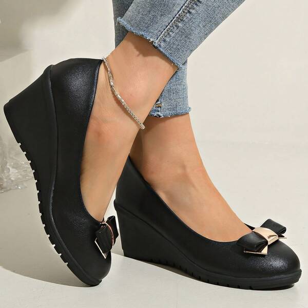 Floral Work Shoes For Women, Non-Slip Soft-Sole Platform Loafers, Black Leather Professional Office Shoes