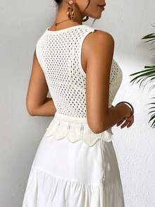 Versatile Hollow Hook Flower Knitted Vest Top For Summer, Loose New Style, Sleeveless Vest, Cover Up, Camisole, Short Cut - Apricot - View 2