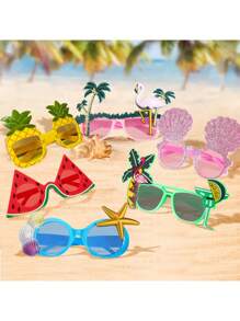 5pcs Random Hawaiian Tropical Party Party Glasses, Beach Themed Summer Photo Props, Suitable For Birthday Party, Holiday Party, Beer Party, Pool Party, Beach Party Decorations