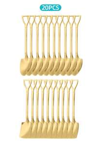 5/10/20pcs Stainless Steel Silver/Golden Finish Spoons Set, Shovel-Shaped Spoons For Digging Watermelon/Tea/Dessert/Cake/Stirring/Fruit/Ice Cream, Kitchen Tableware Set, Cutlery Set, Perfect For Home, Kitchen, Bar, Restaurant, Wedding, Birthdays, New Year, Halloween, Christmas, Easter, Valentine's Day, Thanksgiving Celebrations, And Other Festive Parties, Christmas Gift, Gift Givings-Party , Dishwasher Safe