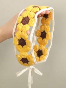 1件波西米亚风手工花卉发带，适合日常佩戴和春季外出，可用作头巾、吸汗带、学校/学院用品、秋冬季发带、女士节日服装配饰、优雅围巾、女士头巾、柔软发带。