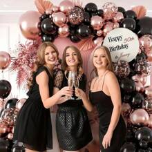 123pcs Rose Gold And Black Balloon Arch Kit, Metallic Rose Gold And Black Balloons In Various Sizes With Confetti Balloons, Suitable For Wedding, Graduation, Baby Shower, Birthday Party Decoration