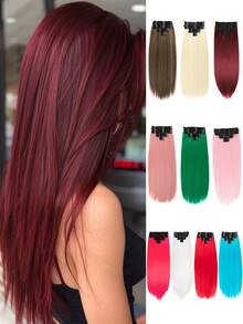 20 英寸夹式接发 18 个夹子深棕色金色粉色白色绿色蓝色玫瑰红色勃艮第酒红色多色 8 件套长直发接发适合女性全头合成接发适合女性日常节日派对和圣诞节音乐节狂欢节新年礼物使用 - 彩色 - 查看 1