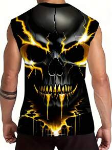 Men's Plus Size Skull Print 3D Digital Knit Fabric Sleeveless Summer Fitness Training Casual Basketball Sport Tank Top