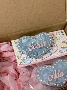 Pinza de cabello personalizada de acrílico con nombre, pinza de cabello DIY con rhinestones con forma de corazón, accesorio de cabello de alta gama como regalo para novia, dama de honor