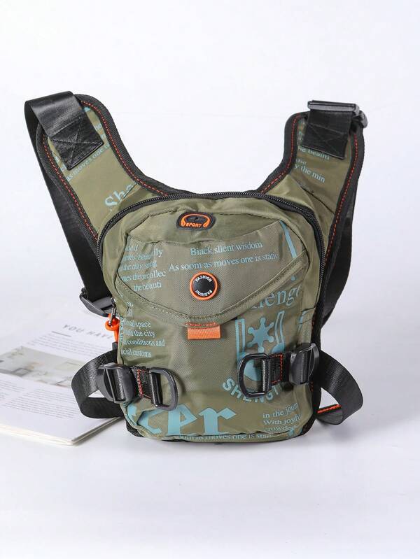Fashionable New Multipurpose Large Capacity Motorcycle Riding Waist Bag, Letter & Animal Badge Accents, Canvas Drawstring Waist Bag, Seasonal Gift