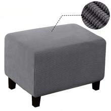 1 件纯色和格子长凳套，现代风格聚酯纤维矩形柏柏尔羊毛防尘凳套，适合客厅家居使用 - 深灰色 - 查看 10