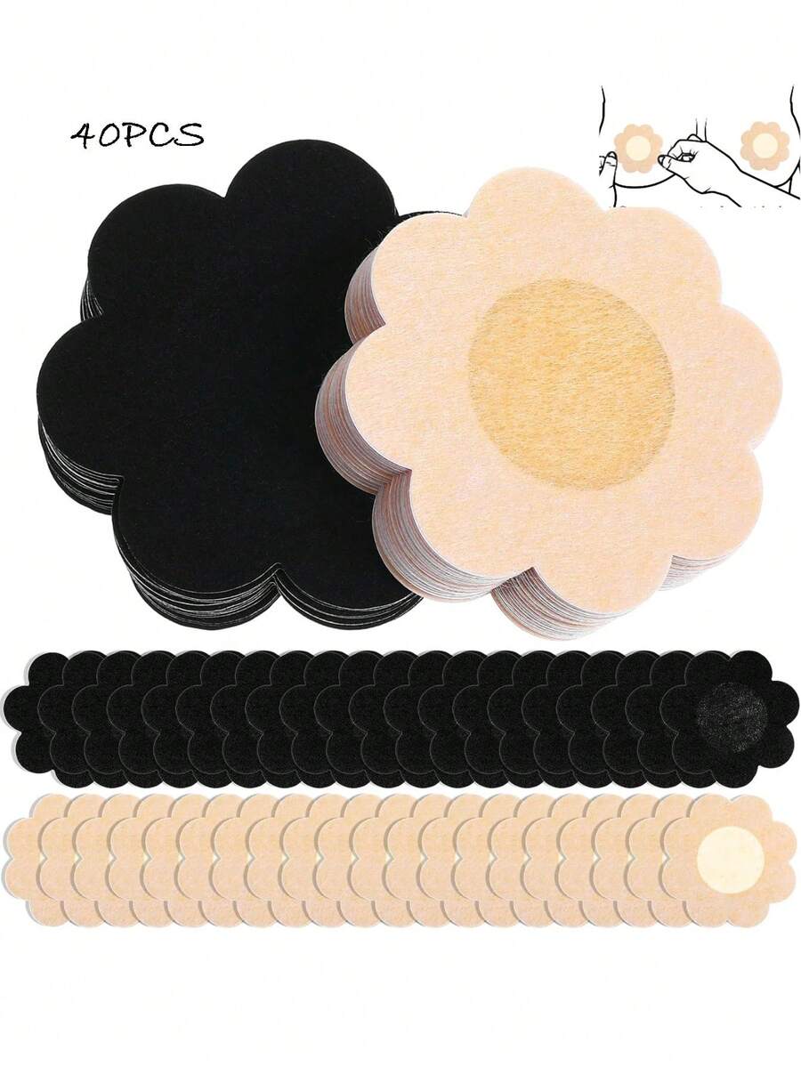 40/100 件女士乳贴，自粘式一次性乳贴，无纺布乳贴，隐形米黑色乳贴 - 彩色 - 查看 1