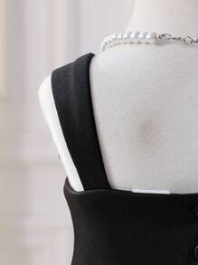 0 - 3 Years Baby Girls' Elegant Sleeveless Dress, Black Skirt With Oversized White Flower Accent