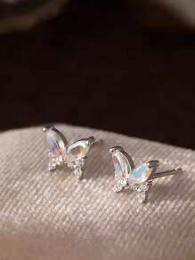 S925 Sterling Silver Cubic Zirconia Butterfly Earrings For Women, Cute And Elegant Butterfly Shaped Jewelry, Suitable For Various Occasions, Can Be Gift For Birthday, Valentine's Day, Mother's Day, Genuine Silver Accessories