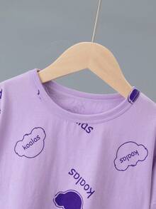 4 件套女童棉质独角兽印花短袖短裤睡衣套装，轻便夏季睡衣