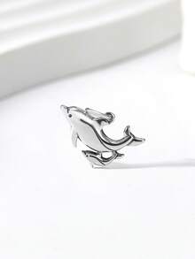 1pc Simple And Unique 925 Sterling Silver Mother And Baby Dolphin Charm DIY Pendant Delicate Jewelry Gift For Women Or Men - Silver - View 5