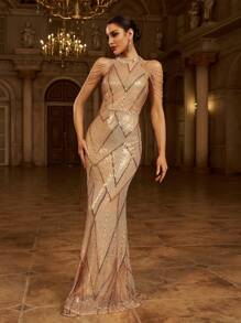 Missord Halter Neck Sequin Mermaid Prom Dress Elegant Formal Evening Wedding Guest Gown, For Graduation, Dinner Party Dress