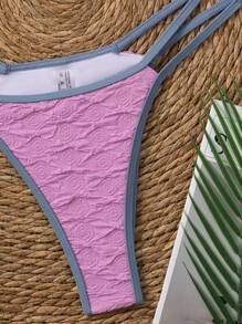 Patchwork Contrasting Color Trim Bowknot Bikini Set