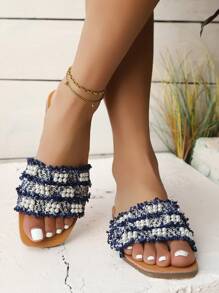 Sandales et tongs plates bleu saphir pour femmes, style mode casual, mariage, princesse, plage et vacances