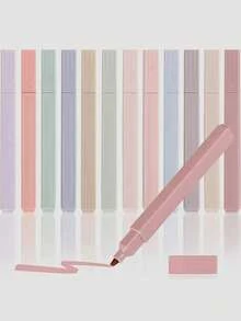 12pcs Morandi Aesthetic Square Fluorescent Pens, Soft Tip Slanted Highlighters, Pastel Fluorescent Markers, Non-Bleeding, Quick-Drying, Suitable For Journaling And Note-Taking