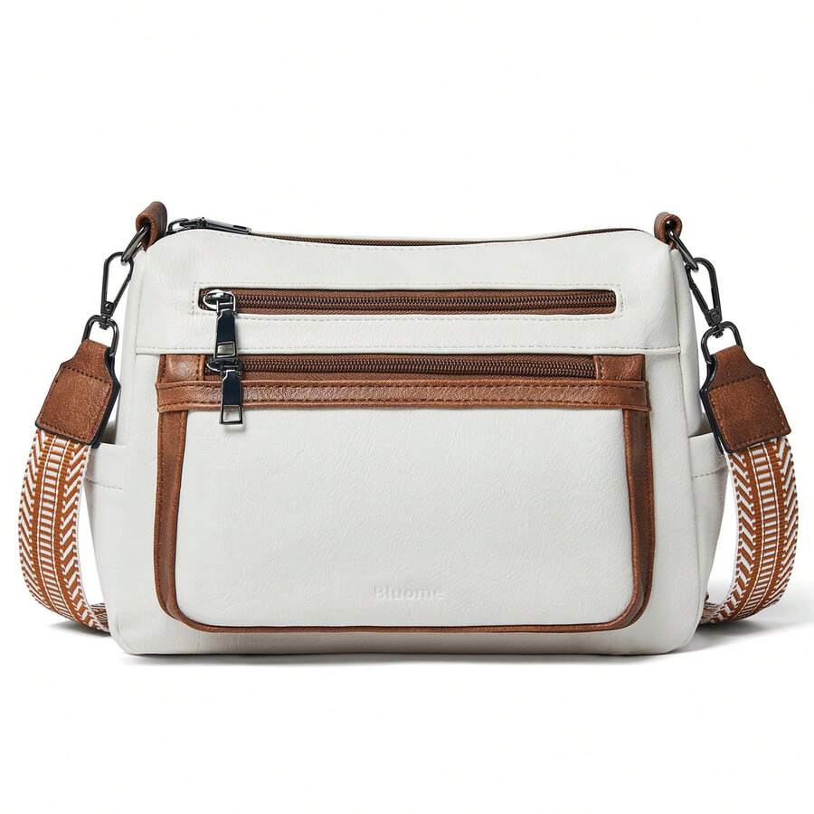 Bluome 7L Crossbody Purses For Women, Vegan Leather Shoulder Bag Handbags Medium Hobo Bag With Guitar Strap,Vacation Essentials&Back-To-School Essentials,Christmas Gifts - 米白配棕 - 查看 1