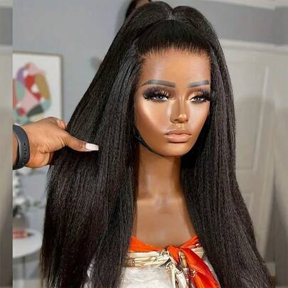 200% Density Wigs Human Hair Pre Plucked Pre Cut 13x4 Kinky Straight HD Lace Frontal Wigs Human Hair Kinky Straight Wig For Beginners
