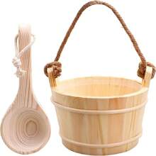 Sauna Bucket And Ladle 5 Liter 1.3 Gallon Sauna Bucket Finnish Pine Wooden Spa Accessories With Handmade Sauna Water Bucket Plastic Liner And Rope Handle - SaunaBucket1 - View 1