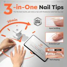 Modelones Pro Luxe Instant Nail Apex Tips 15 Sizes, Medium Almond Extension Gel Tips Pre-Building & Pre-Etched Thicker Strength Acrylic Fake Nails Full Cover 240 Pcs - Clear - View 3