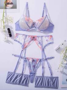 Conjunto de 3 peças de lingerie sexy feminina, ligas penduradas, gravata cruzada, enfeite circular, festa de carnaval, boate, fantasias de baile selvagens