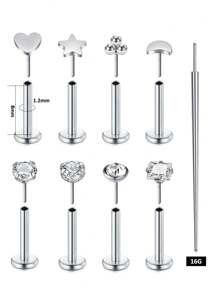 AVYRING 9Pcs 16G/20G Aço Inoxidável Tragus Piercing Jóias Labret Piercing Jóias Sem Rosca Push In Nose Studs Brincos Tragus Flat Back Tragus Stud Lip Medusa Helix Piercing Jóias 6/8MM
