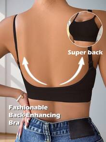 2PCS Ribbed Seamless Bras Padded Comfortable Invisible Bra Backless Bra Push Up Shockproof Sports Bra For Workout