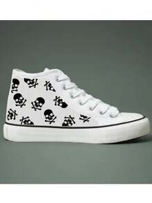 Tenis mujer hombre unisex casuales zapatillas estilo bota deportivas unisex urbano lona Transpirables cómodos confort Ligeros para Caminar gym 22mx-28mx calavera - blanco - Ver 1