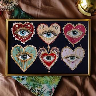 1pc Optional Frame Canvas Wall Arts Posters,Gothic Evil Eye Turkish Blue Eye Heart Print Poster,Halloween Art Prints,Vintage Dark Maximalist Art Style, Suitable For Living Room, Bedroom Wall Hanging Desktop Disply Ideal Wall Art Home Decor Gifts