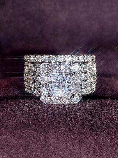 2 Pcs/Set Luxury Cubic Zirconia Ring For Women For Wedding Engagement Anniversary Party Jewelry Valentine's Day Gift