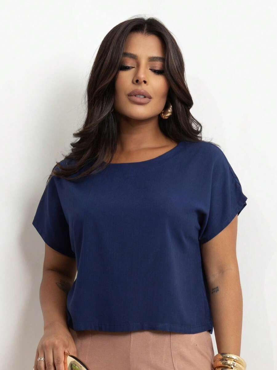 Basic Cropped Modeling With Perfect Fit Factory Price Get Yours Now - Navy Blue - View 1