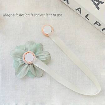 1pc Elegant Magnetic Curtain Tieback With 3D Flower Design, Polyester Ribbon Curtain Holdback For Bedroom And Living Room Home Decor