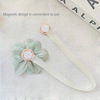 1pc Elegant Magnetic Curtain Tieback With 3D Flower Design, Polyester Ribbon Curtain Holdback For Bedroom And Living Room Home Decor