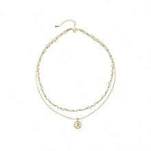 1pc Baroque Pearl Chain Double Layered Woven Necklace With Romantic Rose Petals Suitable For Women's Daily Wear, Mother's Day, Gifts, Parties, Music Festivals - Gold - View 6