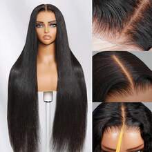 5x5 HD Lace Put On And Go Glueless Wig Human Hair Pre-Plucked, Pre-Cut Lace Glueless Wigs, No Glue Lace Front Closure Wig Straight, 220% Density, 28inch - Natural Black - 查看 2