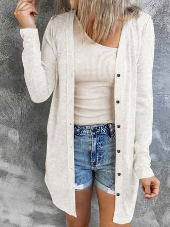 Women's Casual Cardigan Open Front Lightweight Long Sleeve Button Down Loose Solid Outwear Summer / Fall Clothes