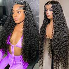 36 Inch Deep Wave Lace Front Wigs Human Hair 13x4 HD Lace Front Wigs Human Hair Pre Plucked Curly Deep Wave Wig Human Hair Glueless Frontal Wigs Human Hair For Women Wet And Wavy Wig 200% Density - Natural Black - 查看 8