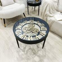 Vintage Clock High-End Table, 3C Tempered Glass Tabletop, Clock Is Rotatable! Creative Artistic Vintage Clock High-End Living Room Coffee Table, Luxury Creative Side Table, High-End Clock Art Coffee Table, Home Living Room Decorative Table, Clock Hands Are Rotatable - Multicolor - View 14