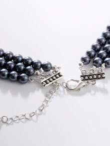 1pc European & American Style Multi-Layered Faux Pearl Fashion Necklace, Sweater Chain Jewelry Accessory - Black and White - View 6