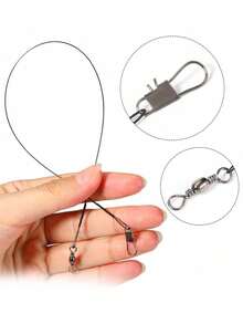 SOUGAYILANG 20pcs Black Anti-Bite Steel Fishing Line Steel Wire Leader With Swivel & Lead Core Leash Fishing Accessory Practical Durable Rolling Swivels Snap Fishing Lures Hook Traces Steel Wires - Black - View 3