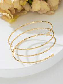 1pc Women's Minimalist Style Metal Multi-Layer Line Decor Casual Vacation Bracelet - Golden - View 5